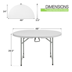 Folding Round Plastic Table - Durable&Lightweight