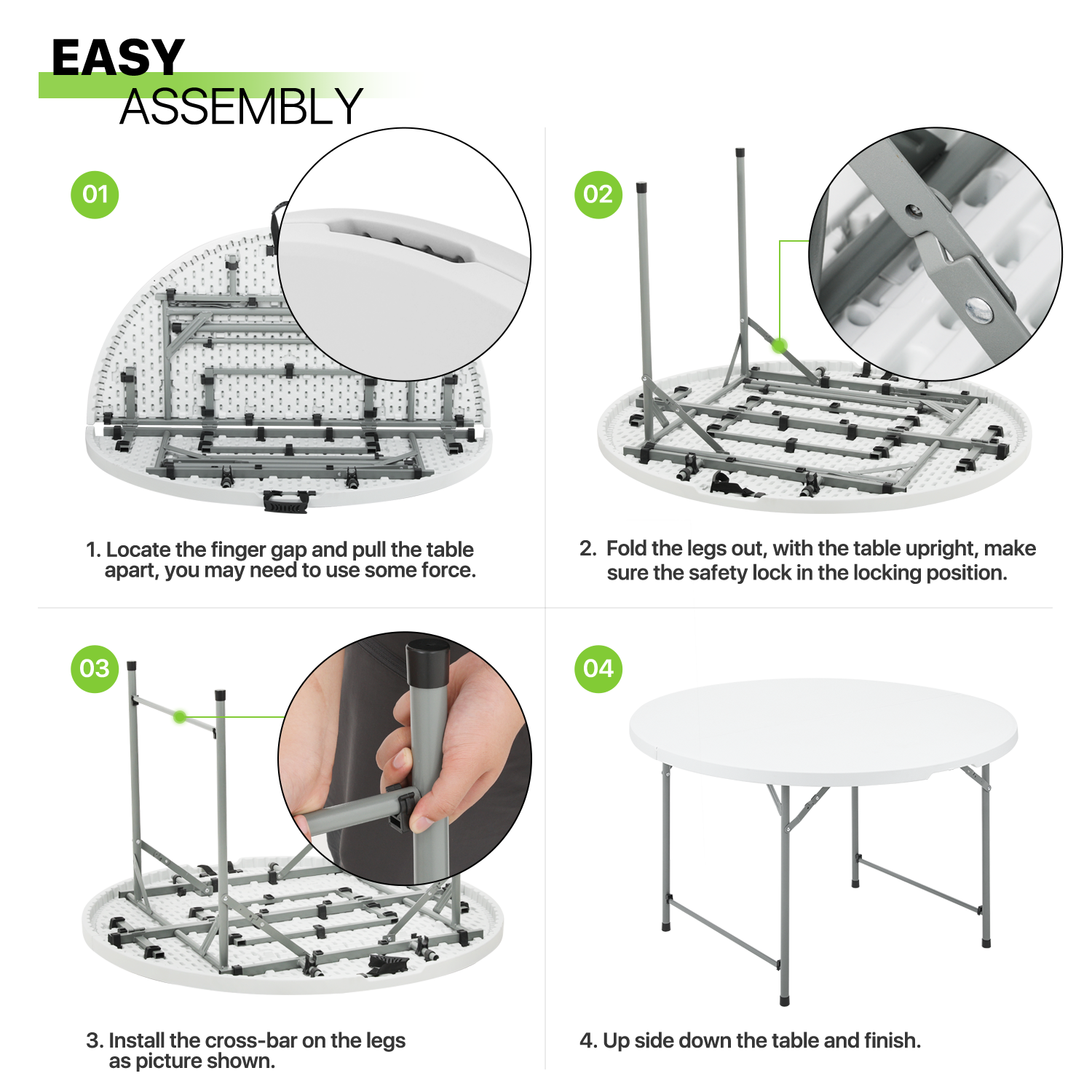 Folding Round Plastic Table - Durable&Lightweight