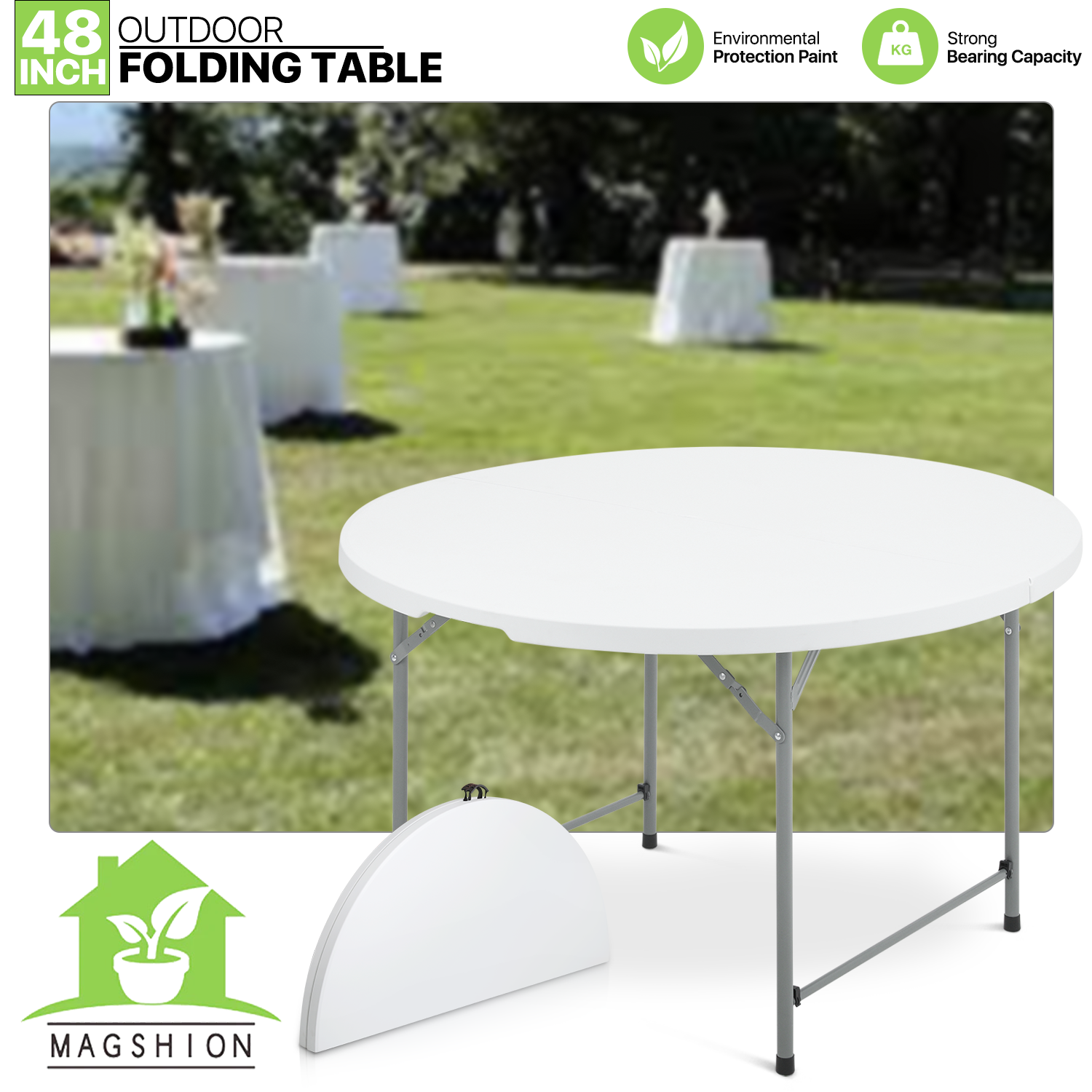 Folding Round Plastic Table - Durable&Lightweight