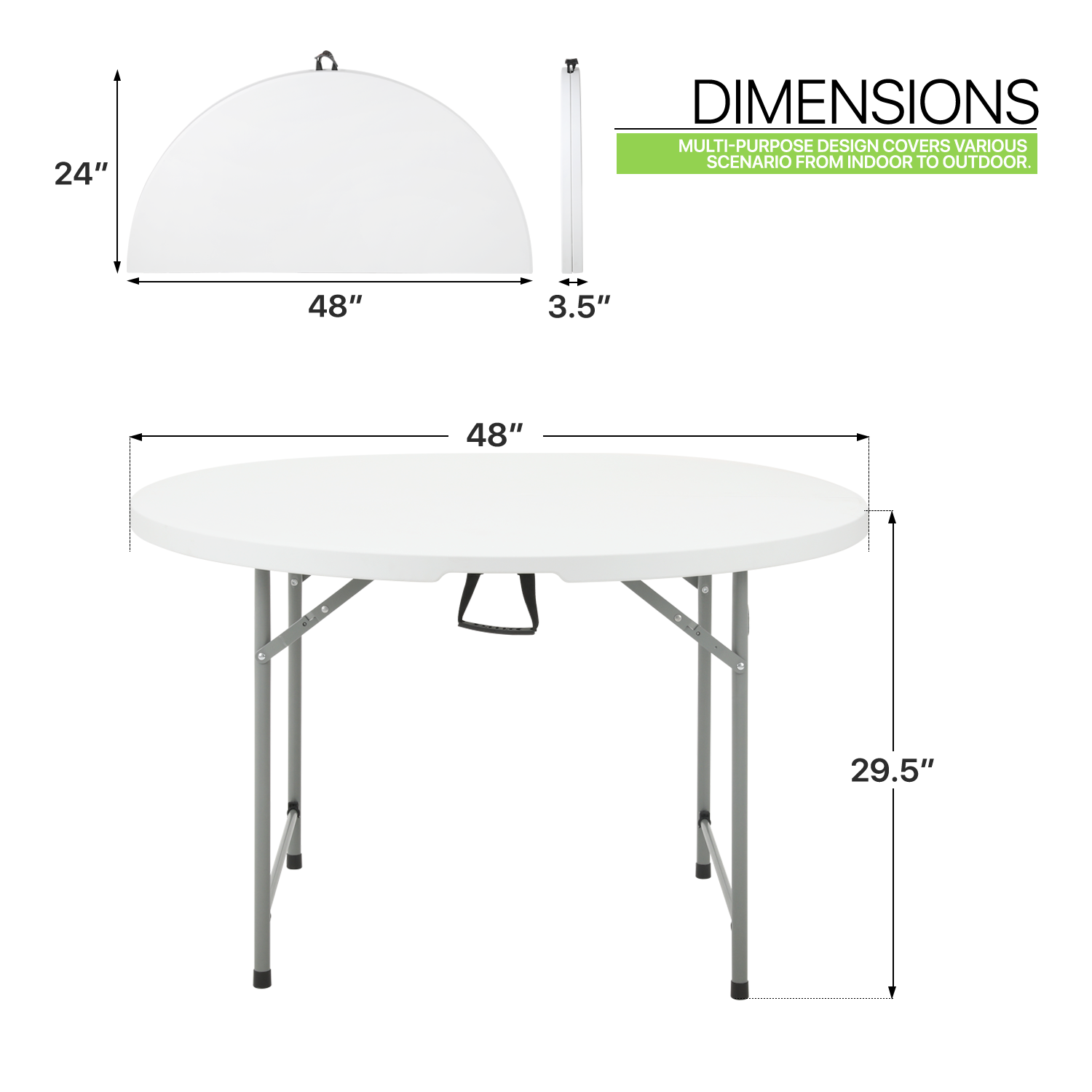 Folding Round Plastic Table - Durable&Lightweight