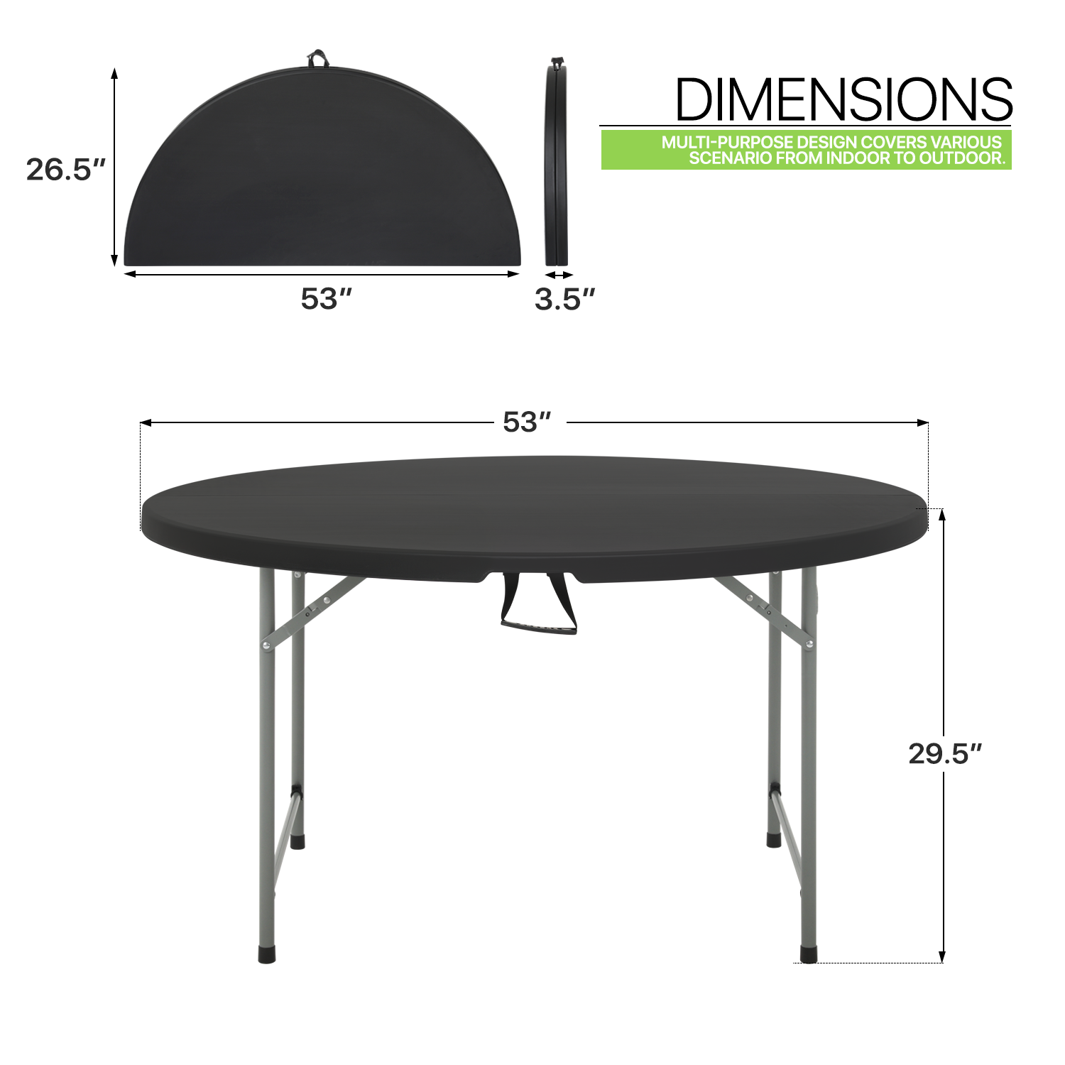 Folding Round Plastic Table - Durable&Lightweight