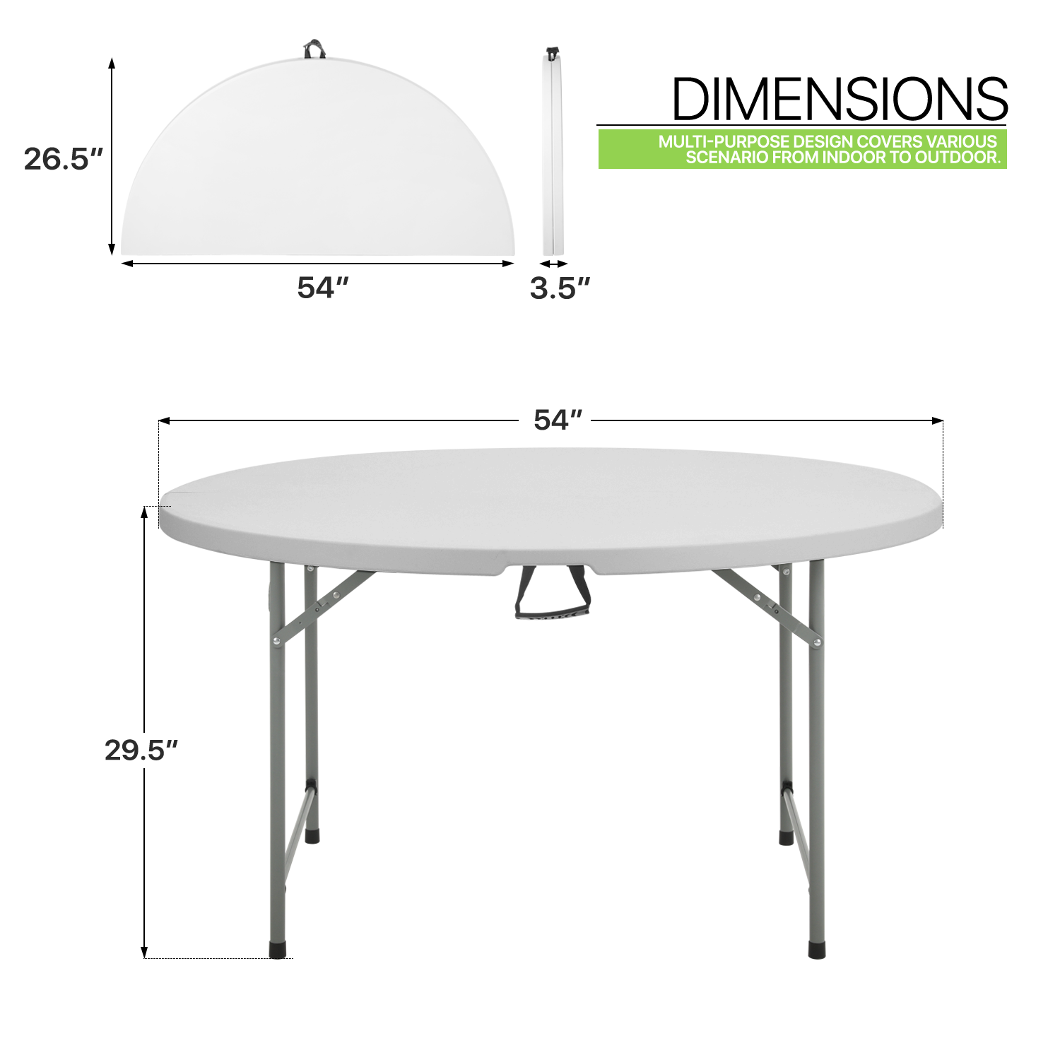 Folding Round Plastic Table - Durable&Lightweight