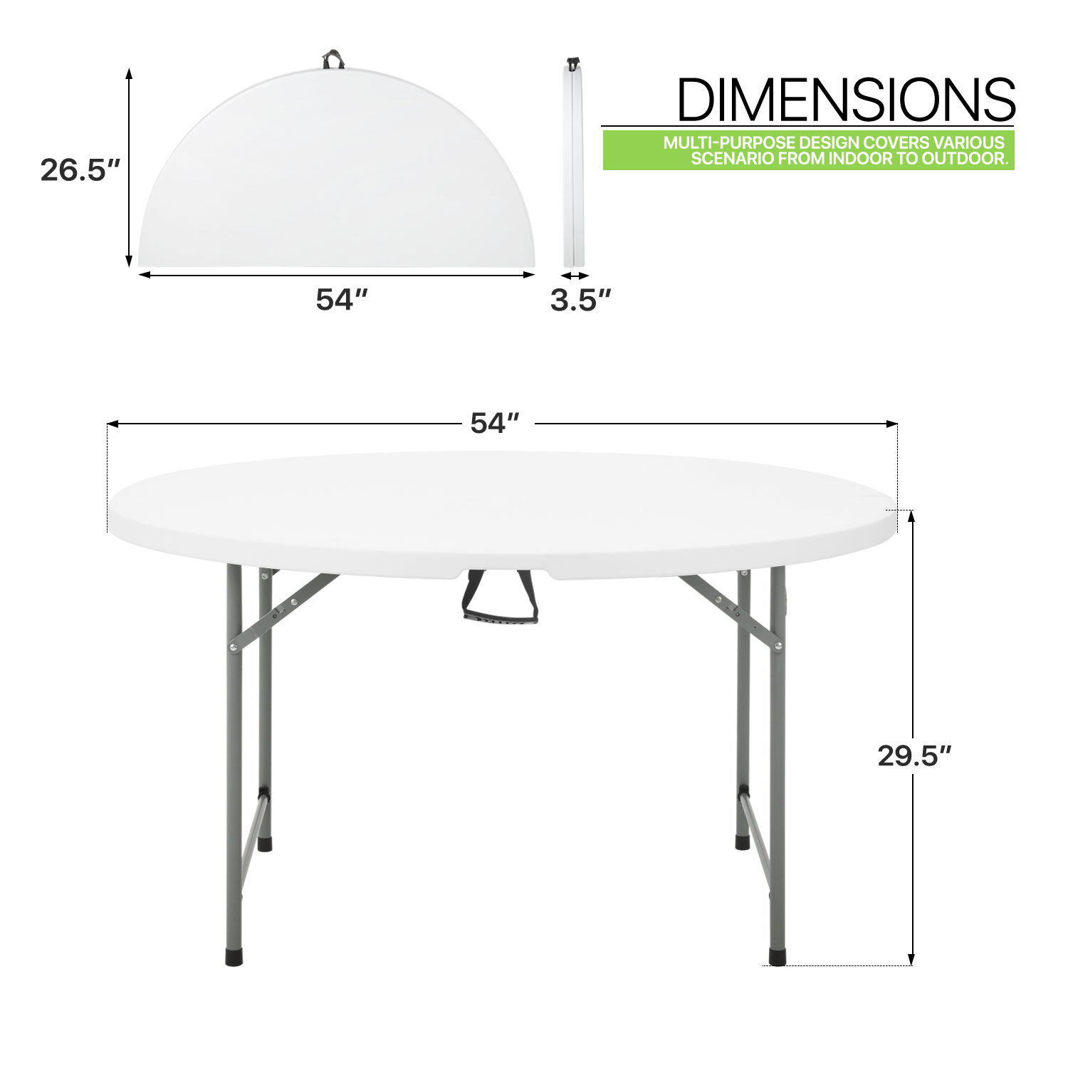 Folding Round Plastic Table - Durable&Lightweight