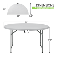 Folding Round Plastic Table - Durable&Lightweight