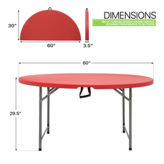 Folding Round Plastic Table - Durable&Lightweight