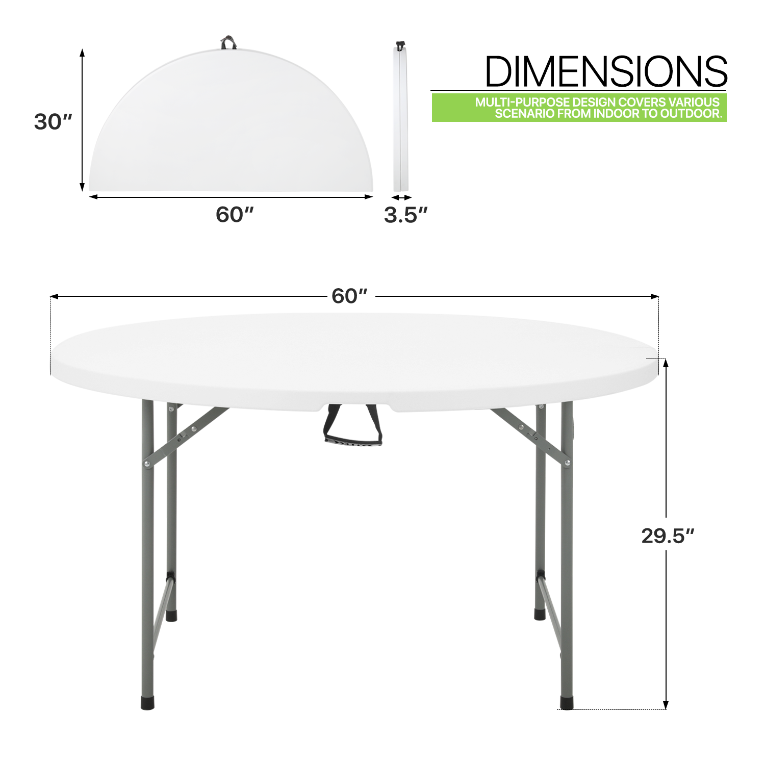 Folding Round Plastic Table - Durable&Lightweight