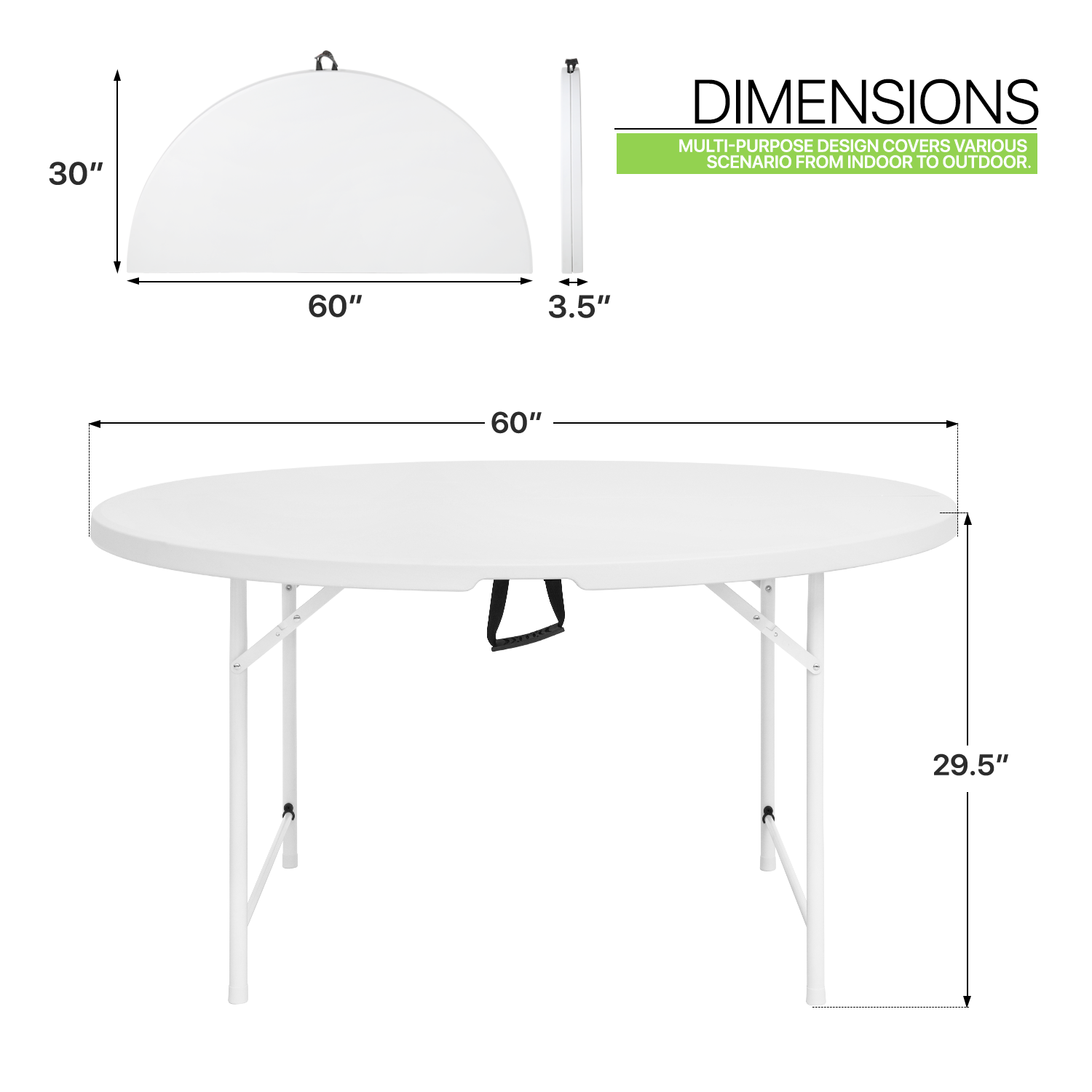 Folding Round Plastic Table - Durable&Lightweight