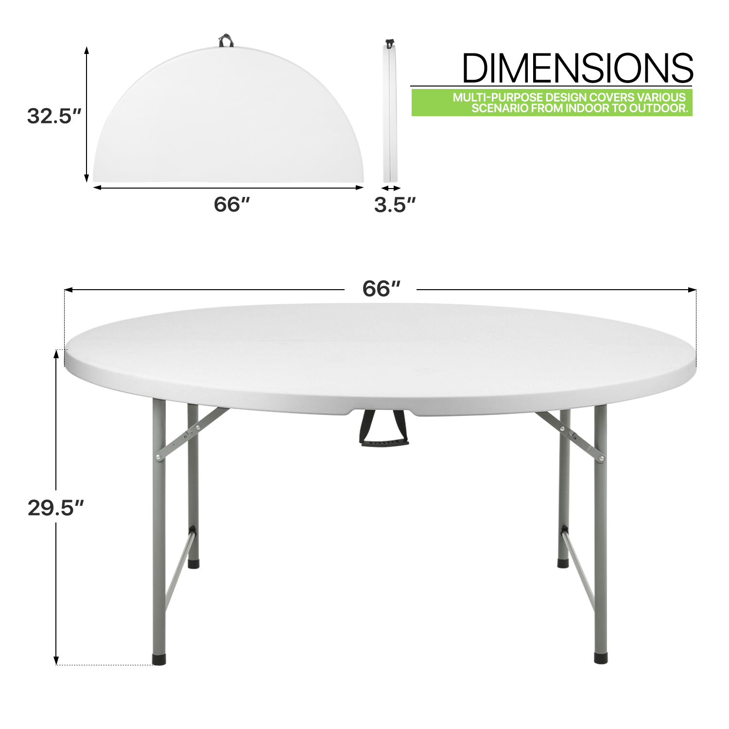 Folding Round Plastic Table - Durable&Lightweight